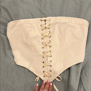 WHITE FOX Beige Lace-Up Corset Top